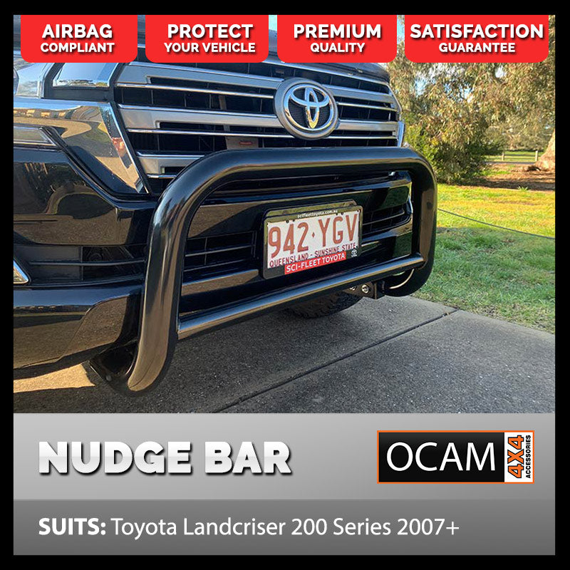 Nudge Bar For Toyota Landcruiser 200 series 2007-21- Stainless- Powder Coated Black- Airbag Compliant