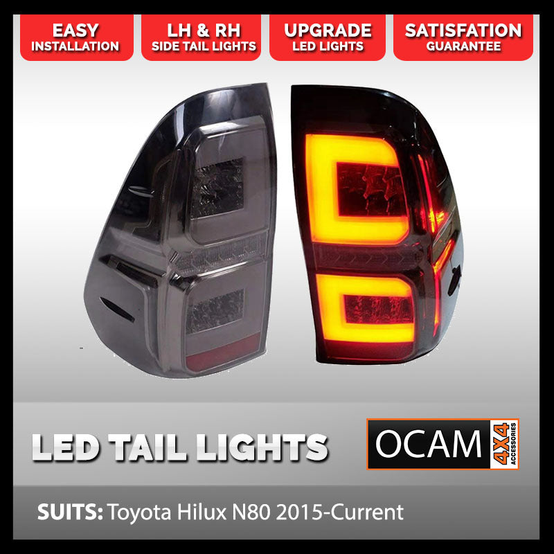 LED Tail Lights For Toyota Hilux N80- 2015-Current LH & RH Side in Black