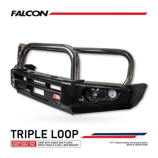 Land Cruiser 300 Series 2022-On - 707-01 Falcon Bull Bar Triple Stainless Loops Package (LED Foglight)