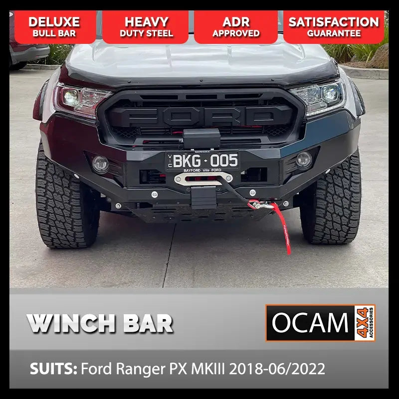 OCAM H-Bar- Replacement Winch Bar for Ford Ranger PX MKIII 2018-06/2022 Hoopless Bull Bar PXIII