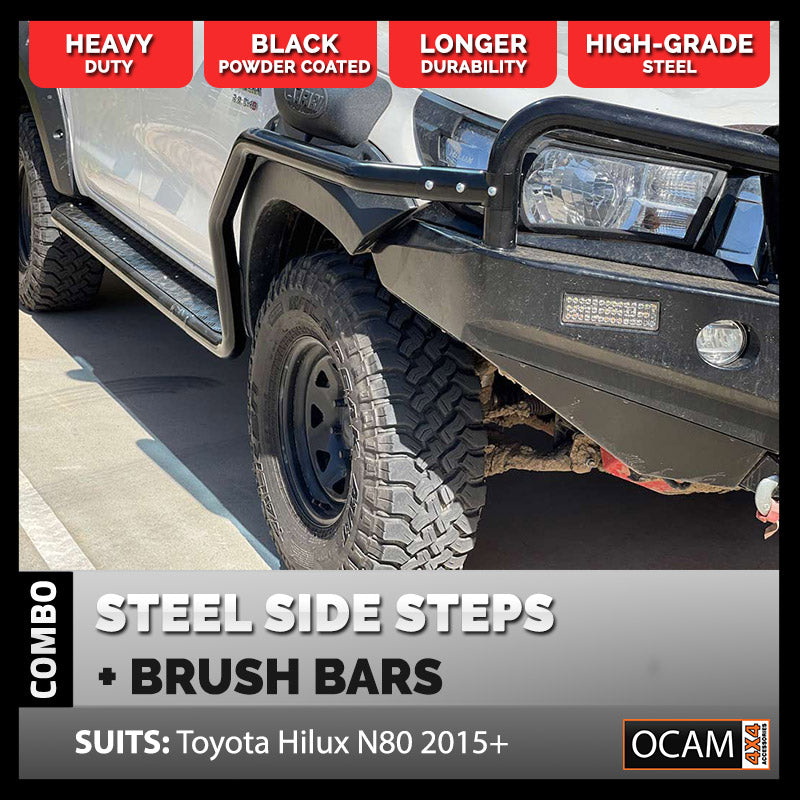 OCAM STEEL BRUSH BARS FOR TOYOTA HILUX N80 2015+ STEEL HEAVY DUTY