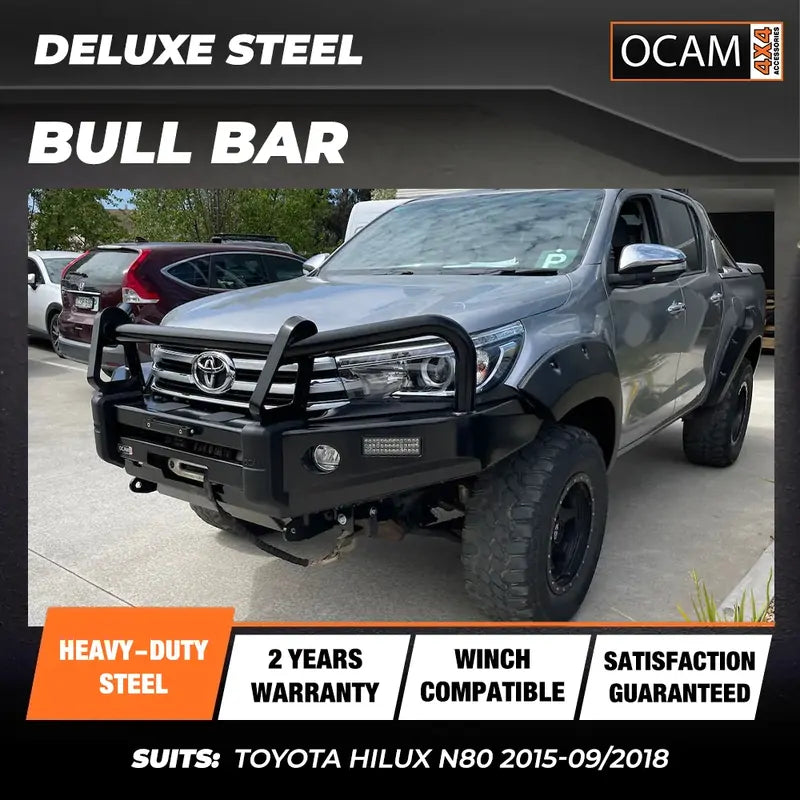 OCAM Deluxe Steel Bull Bar For Toyota Hilux N80 2015-09/2018- Winch Compatible
