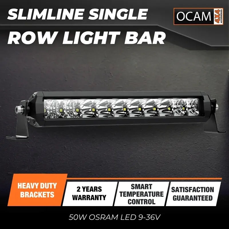 OCAM 10-- Slimline Single Row Light Bar 50W OSRAM LED 9-36V