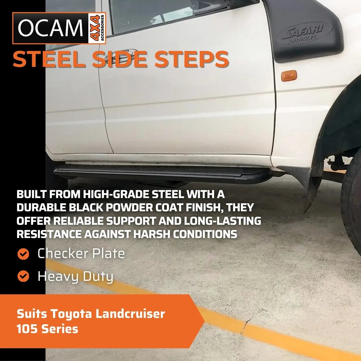 OCAM Steel Side Steps For Toyota Landcruiser 105 Series