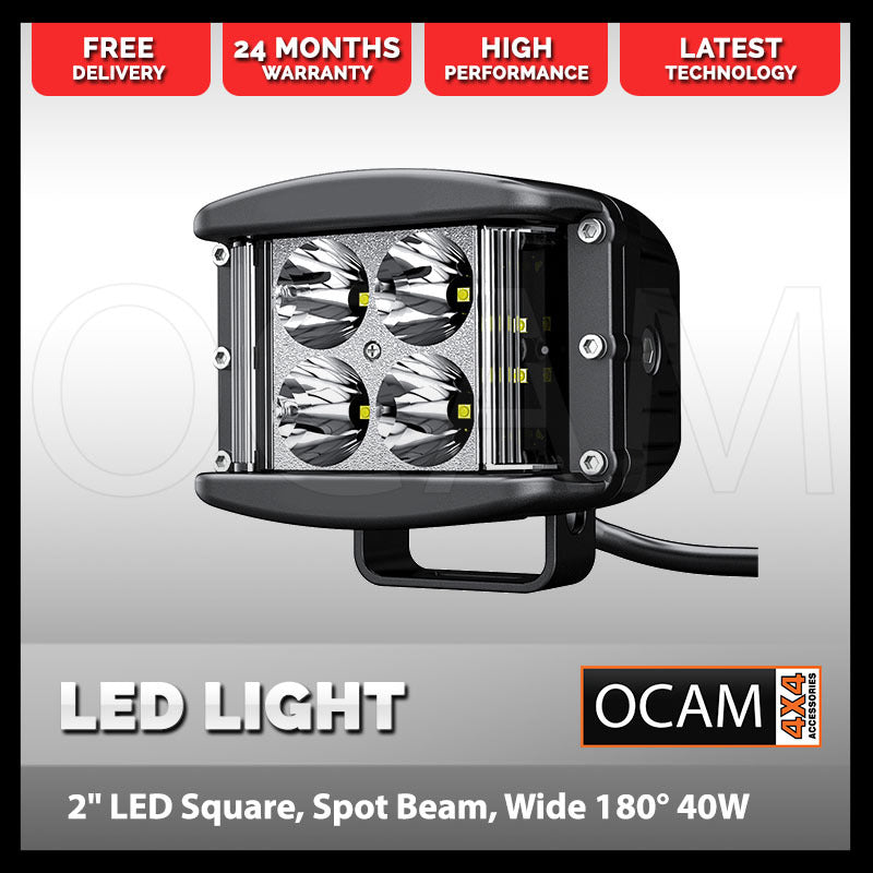 OCAM 2in LED Square Light- Spot beam Wide 180° 40W 9-36V