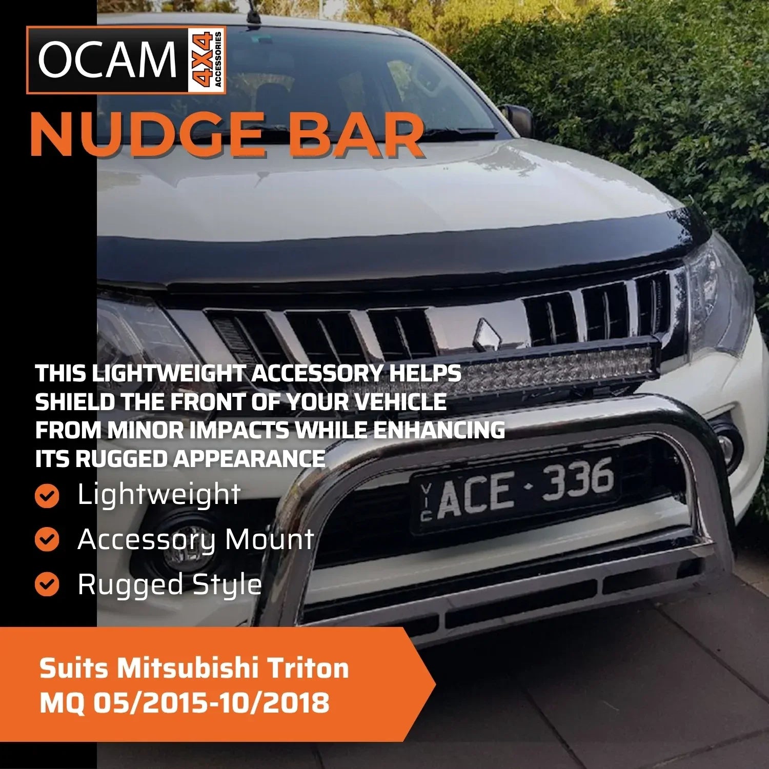 Nudge Bar For Mitsubishi Triton MQ 05/2015-10/2018 Airbag Compliant Stainless