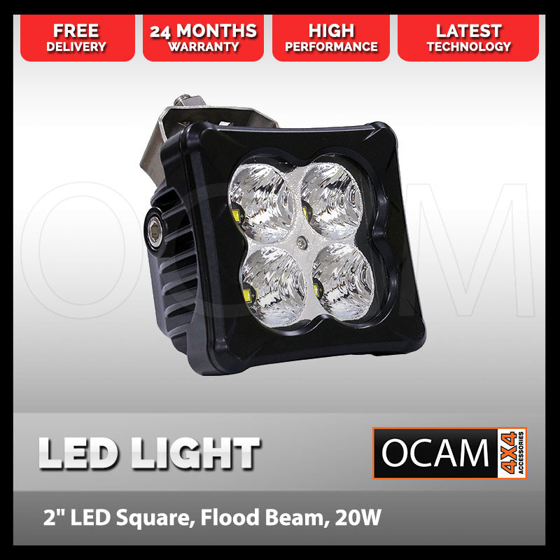 OCAM 2in LED Square Work Light- Flood beam 20W 9-36V