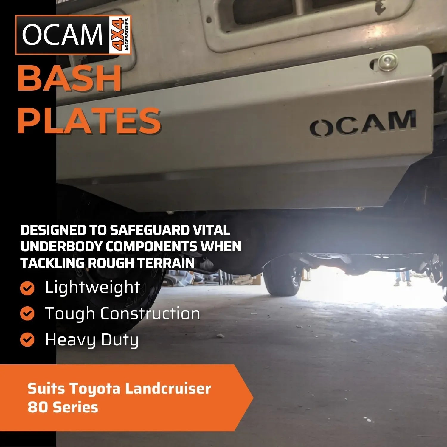 OCAM Steel Bash Plates For Toyota Landcruiser 80 Series -4mm Steel Black