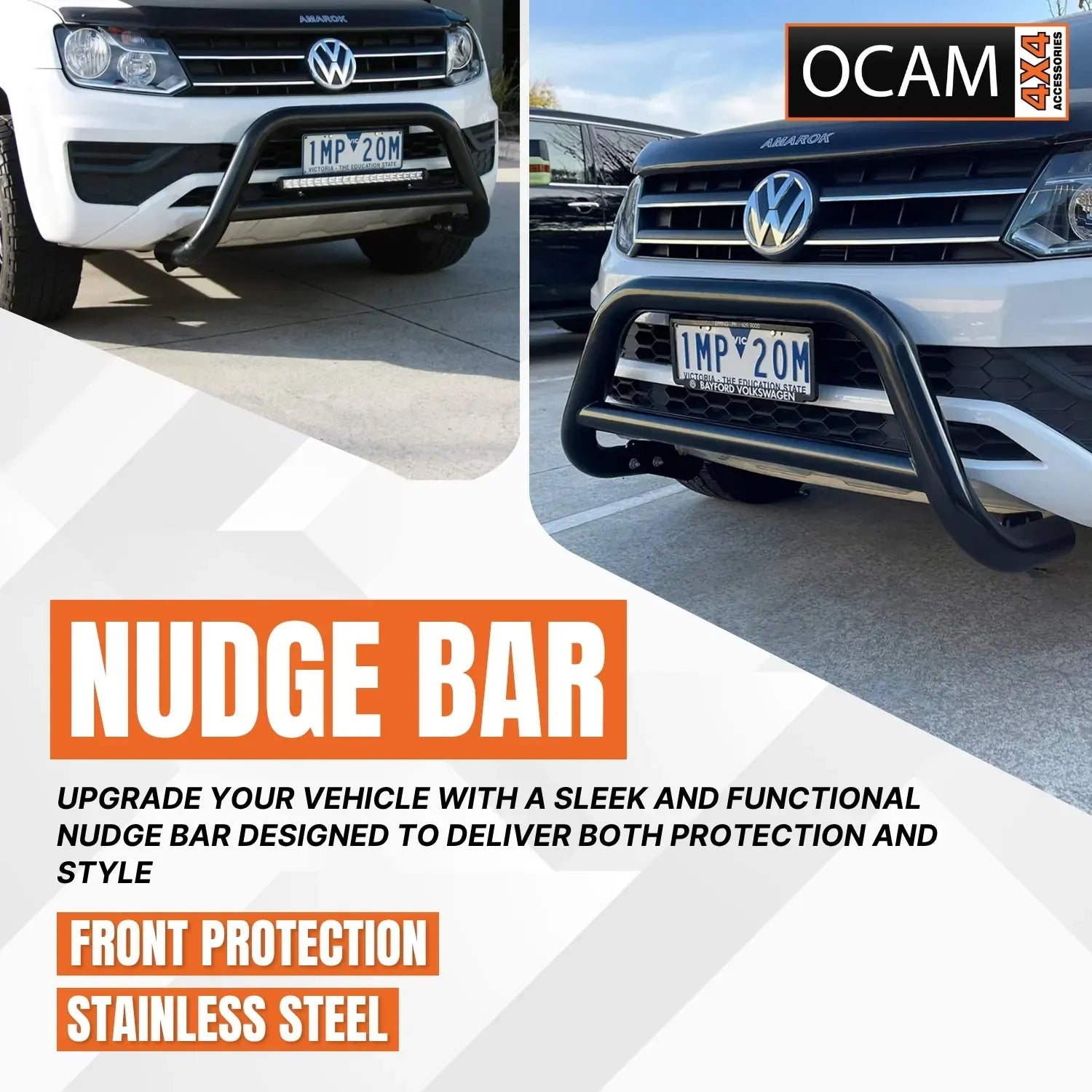 OCAM Nudge Bar For Volkswagen Amarok Grille Guard-BLACK- Airbag Compliant