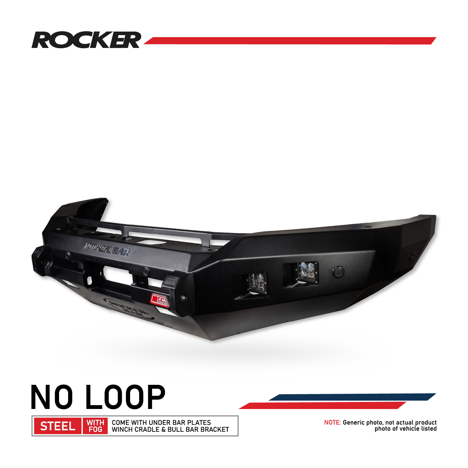 Toyota Hilux 16-on 078-01sq Rocker Front Bar Square Light No Loop + Bracket + Underprotection Plate If Available