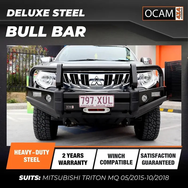 OCAM Deluxe Steel Bull Bar For Mitsubishi Triton MQ 05/2015-10/2018- Winch Compatible