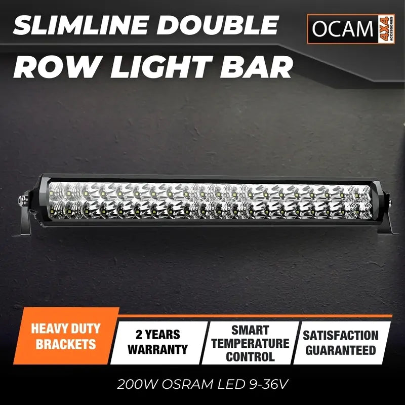 OCAM 20-- Slimline Double Row Light Bar 200W Osram LED 12 & 24v
