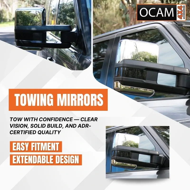 OCAM Extendable Towing Mirrors For Toyota Landcruiser 200 Series- Chrome- Electric