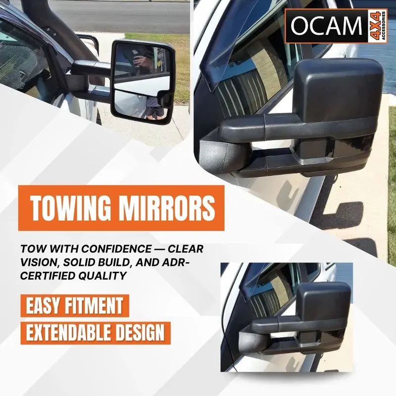 OCAM Extendable Towing Mirrors For Mazda BT-50 2011-09/2020 Black- Electric- BT50
