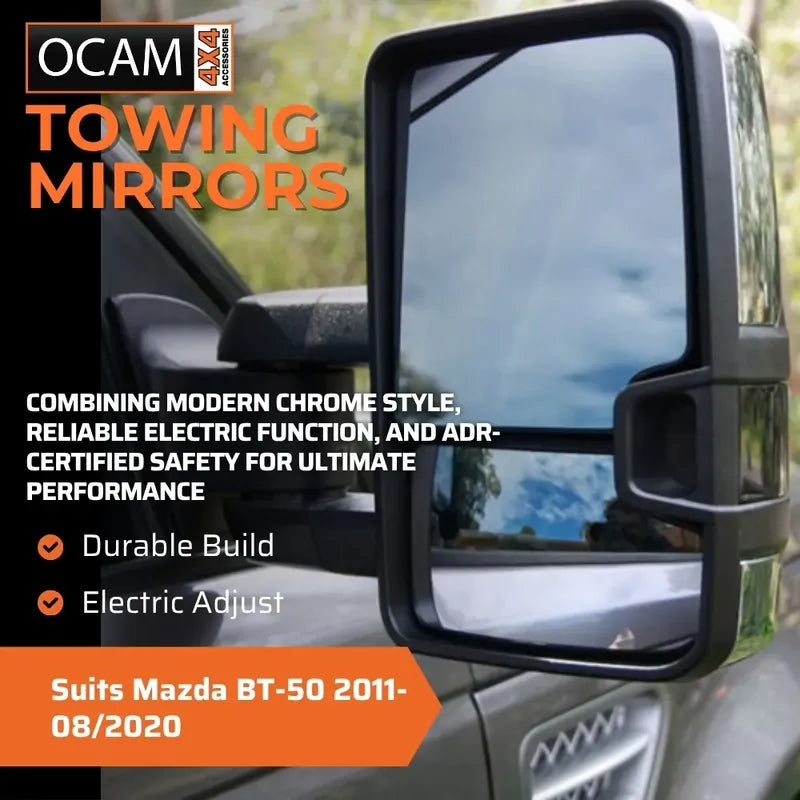 OCAM Extendable Towing Mirrors For Mazda BT-50 2011-09/2020 Chrome- Electric BT50