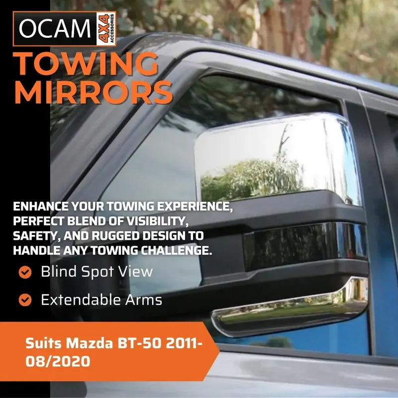 OCAM Extendable Towing Mirrors For Mazda BT-50 2011-09/2020 Chrome- Electric BT50