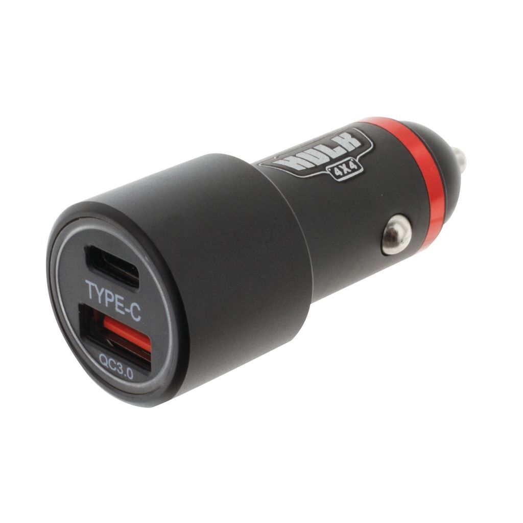 Dual USB In Car Socket Charger - USB Type C & QC3.0