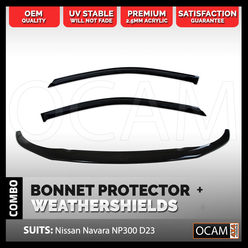 Bonnet Protector & Weathershields for Nissan Navara NP300 07/2015-02/2021 D23 Sedan 4pc 2015+