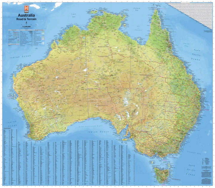 Australia Road And Terrain Map - 1000x875 - Unlaminated