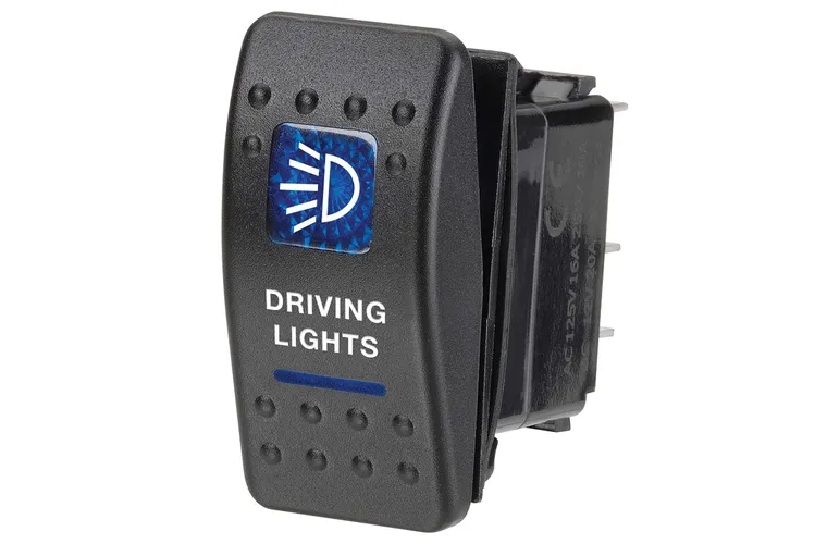 12 Volt Illuminated Off/On Sealed Rocker Switch with "Driving Lights" Symbol