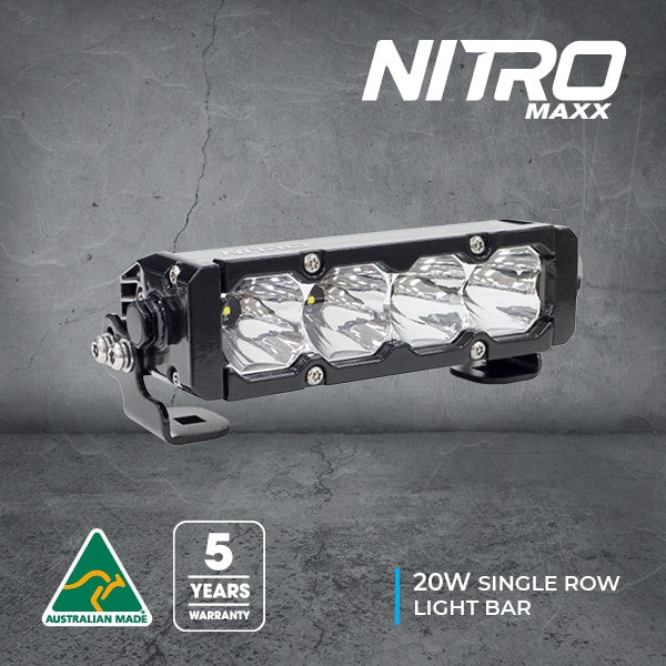 NITRO MAXX 7 LED SINGLE ROW LIGHT BAR - 20W - WIDR BEAM -5700K