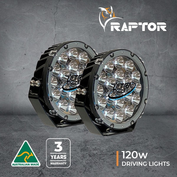 Raptor 120 LED 9" Driving Light Pair - 5700K - Includes Harness
