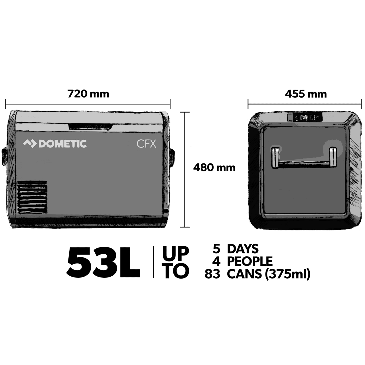 53 l portable fridge and ice maker, or freezer, 12/24 V DC and 240 V AC