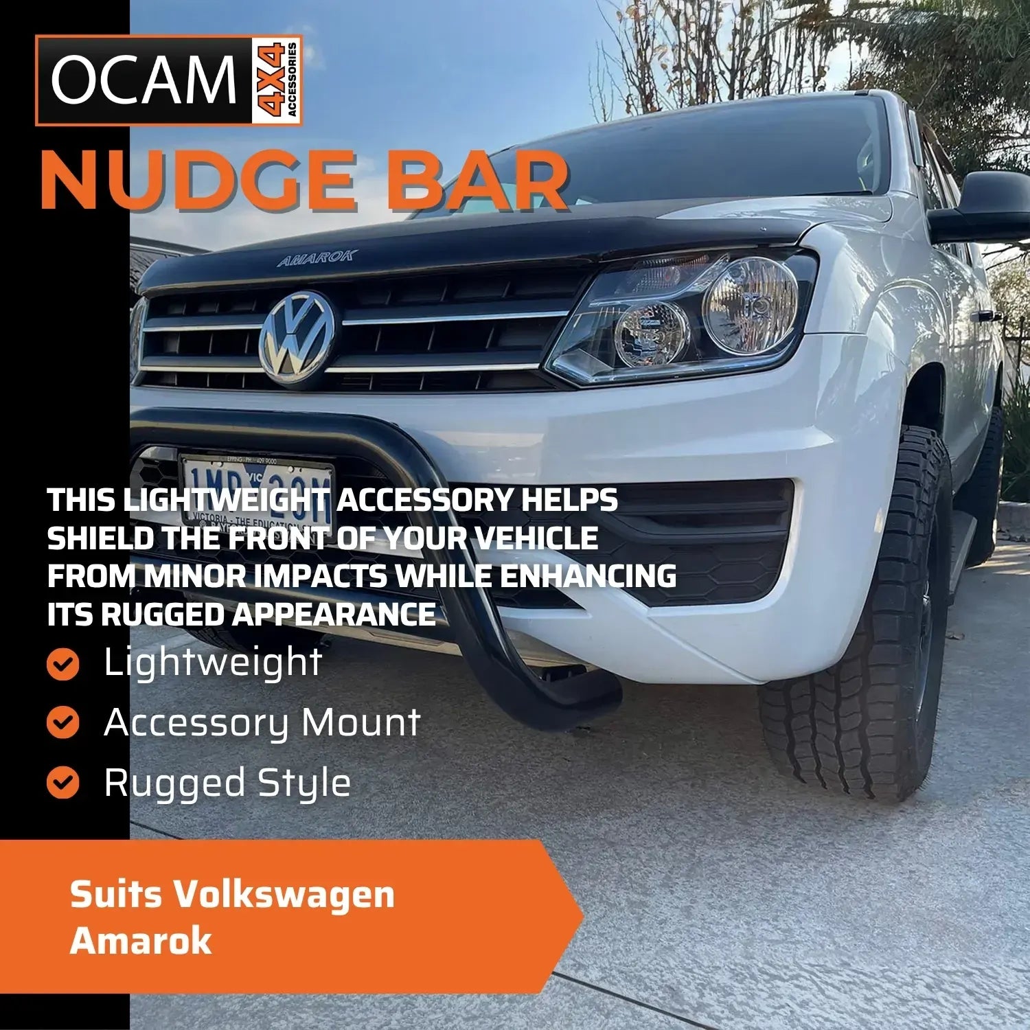 OCAM Nudge Bar For Volkswagen Amarok Grille Guard-BLACK- Airbag Compliant