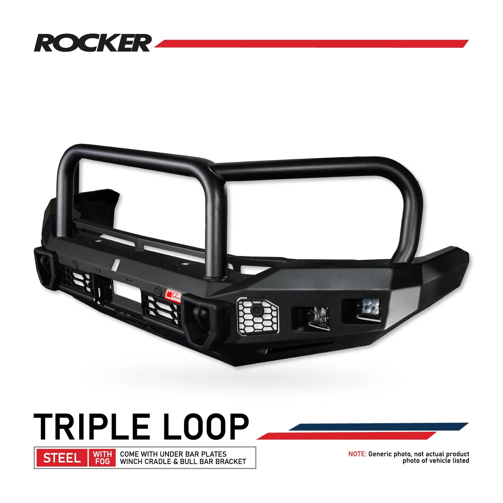 Mercedes X Class 19-On Rocker Front Bar (Triple Loops) Rocker Bullbar)