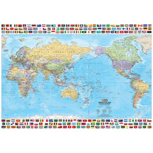 World And Flags Map - 1000x700 - Laminated
