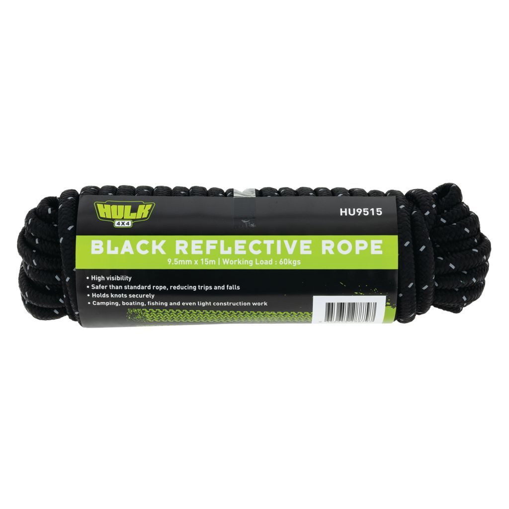 REFLECTIVE ROPE 15 METRES BLACK 60KGS WORKING LOAD
