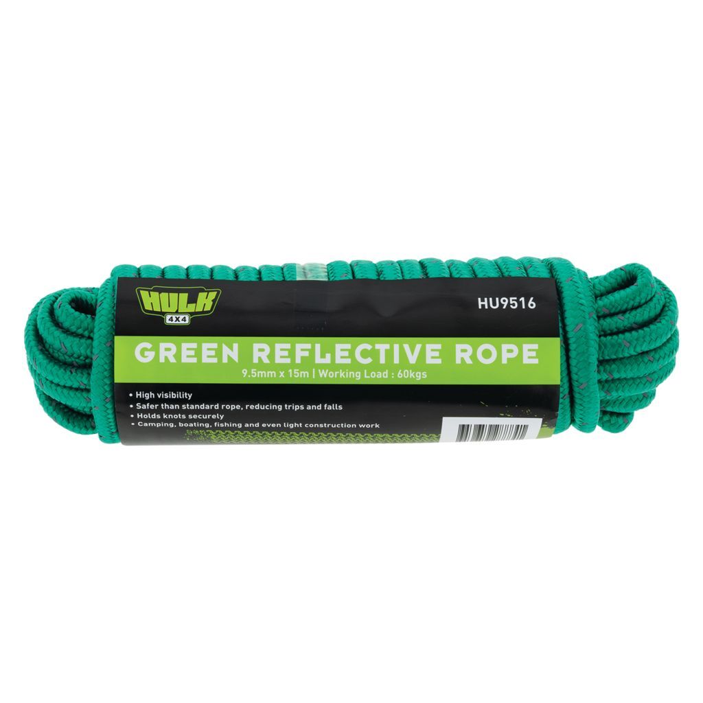 15 METRE GREEN ROPE WITH REFLECTIVE WEAVE