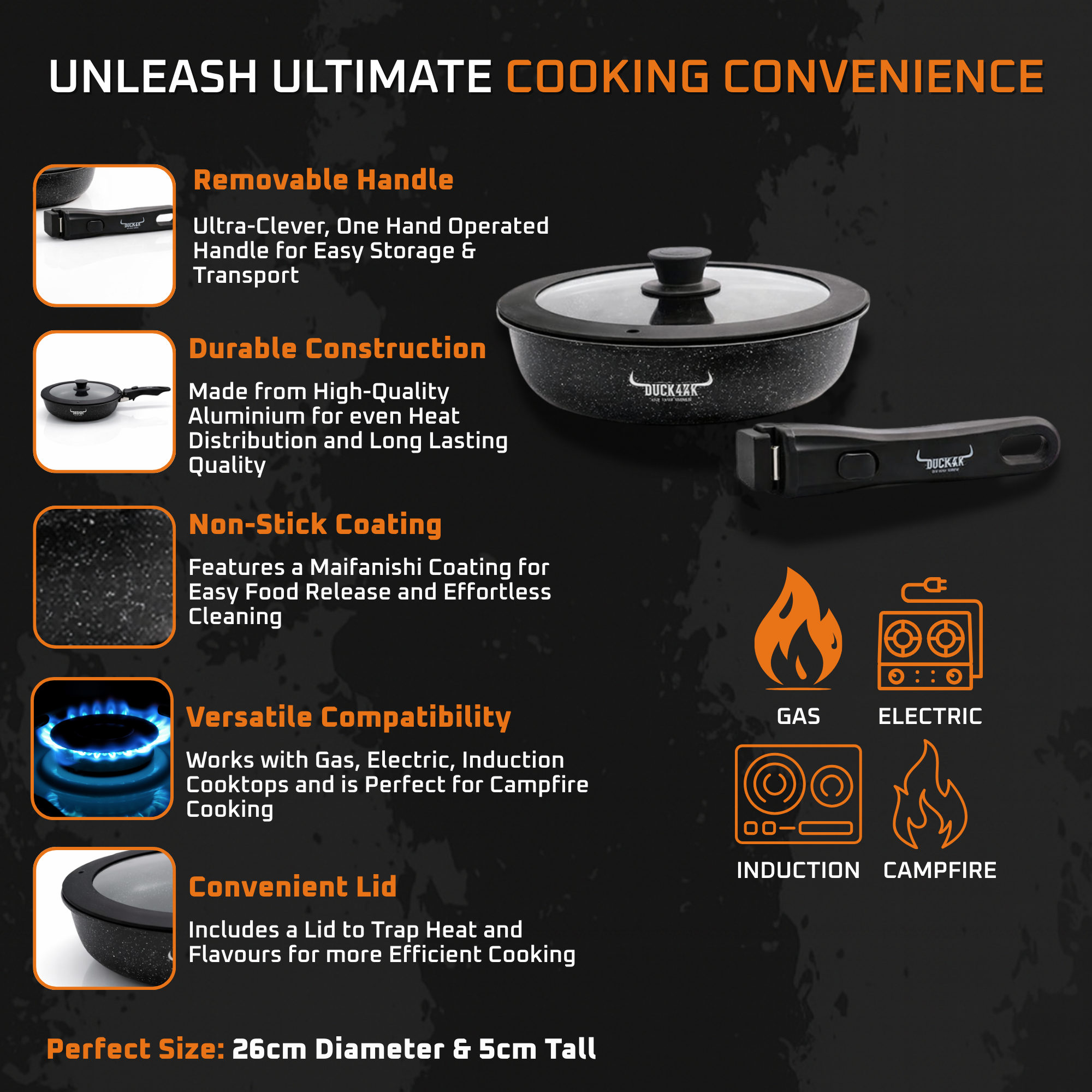 DUCK4X4 26cm Fry Pan with Detachable Handle