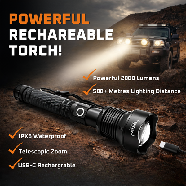 DUCK4X4 Large Aluminium Waterproof Rechargeable Torch
