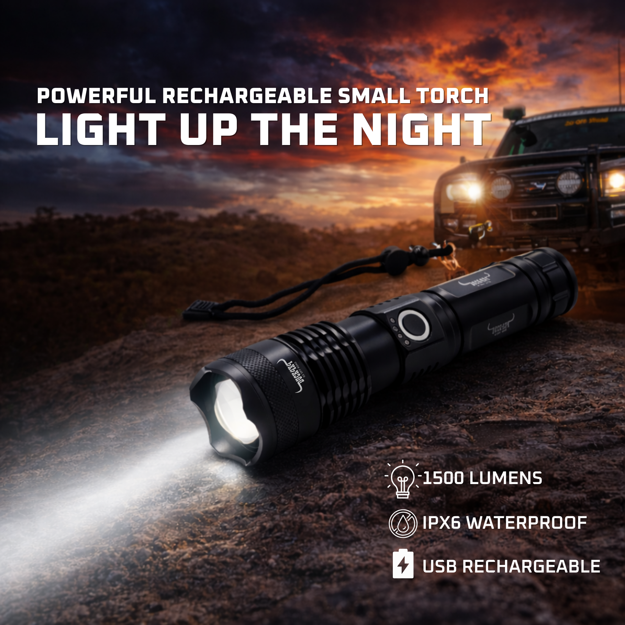 DUCK4X4 Mini Aluminium Waterproof Rechargeable Torch