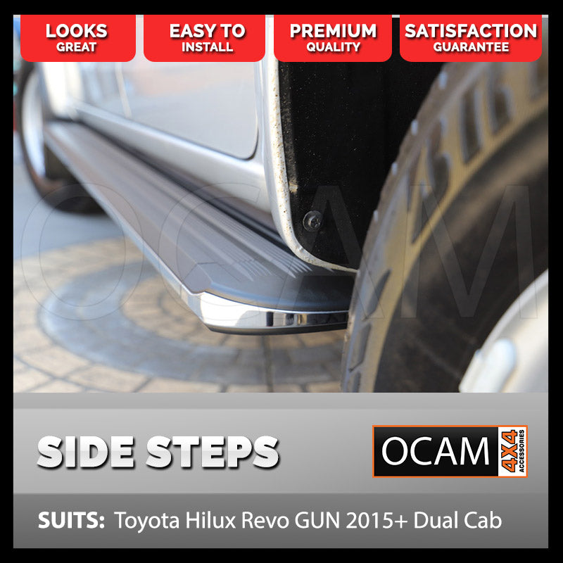 Aluminium Side Steps for Toyota Hilux N80 2015-22 Dual Cab Running Boards