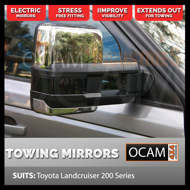 OCAM Extendable Towing Mirrors For Toyota Landcruiser 200 Series- Chrome- Electric
