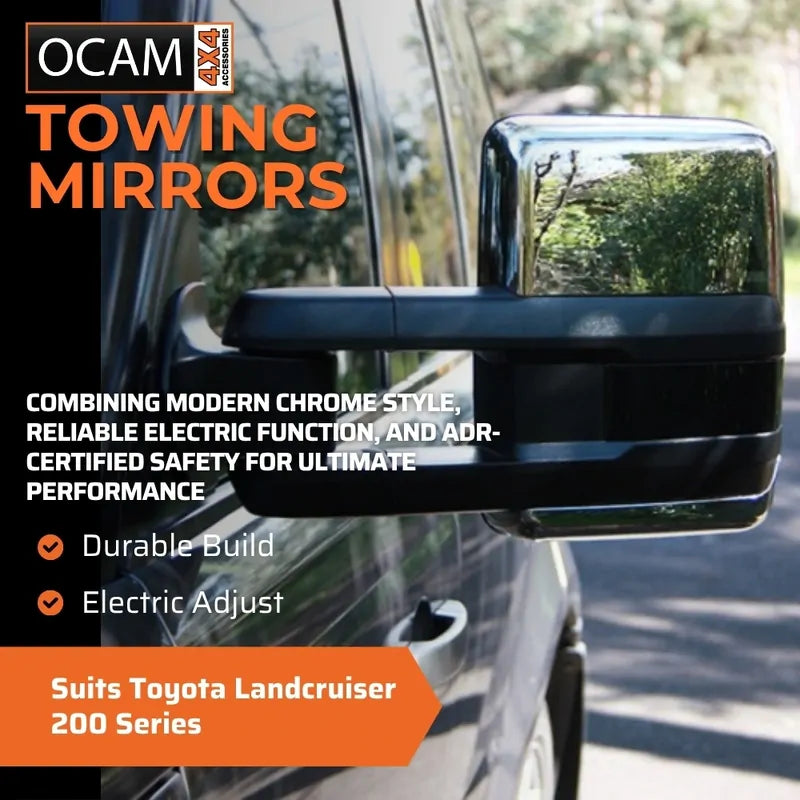 OCAM Extendable Towing Mirrors For Toyota Landcruiser 200 Series- Chrome- Electric