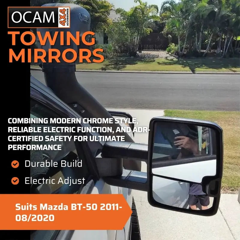 OCAM Extendable Towing Mirrors For Mazda BT-50 2011-09/2020 Black- Electric- BT50