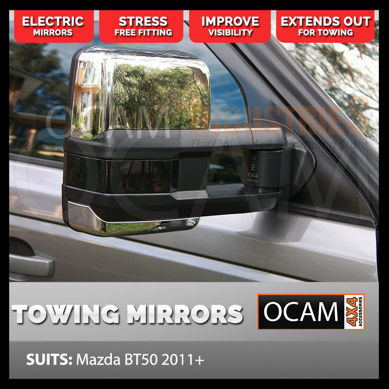 OCAM Extendable Towing Mirrors For Mazda BT-50 2011-09/2020 Chrome- Electric BT50