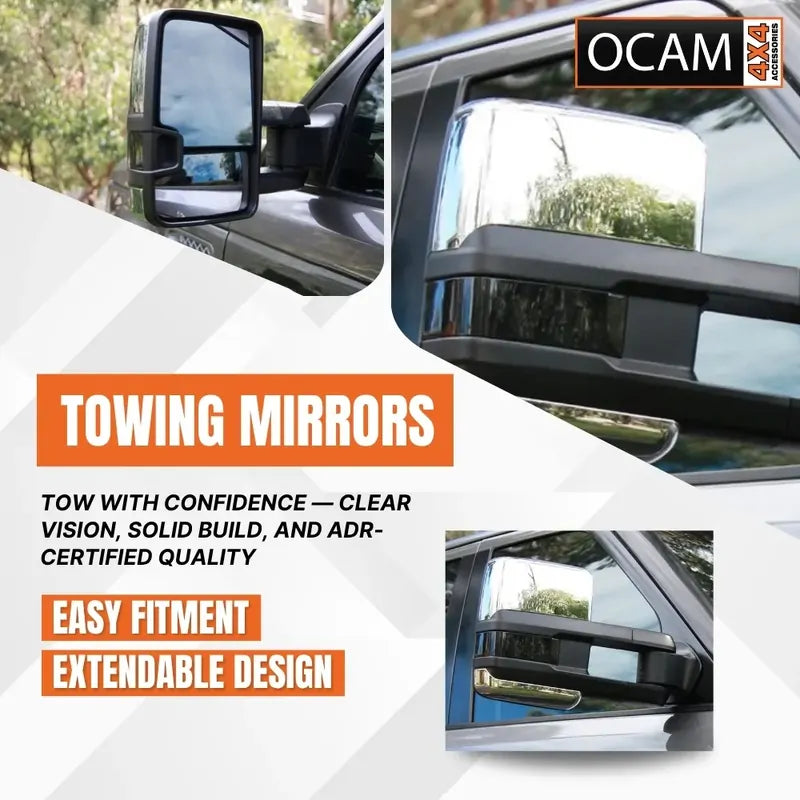 OCAM Extendable Towing Mirrors For Mazda BT-50 2011-09/2020 Chrome- Electric BT50