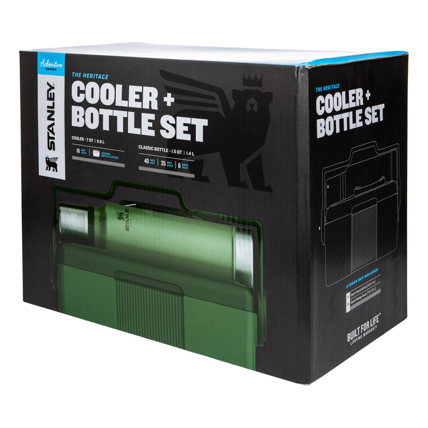 Stanley Heritage 6.6 Litre Cooler And 1 Litre Flask Bottle Combo - Green
