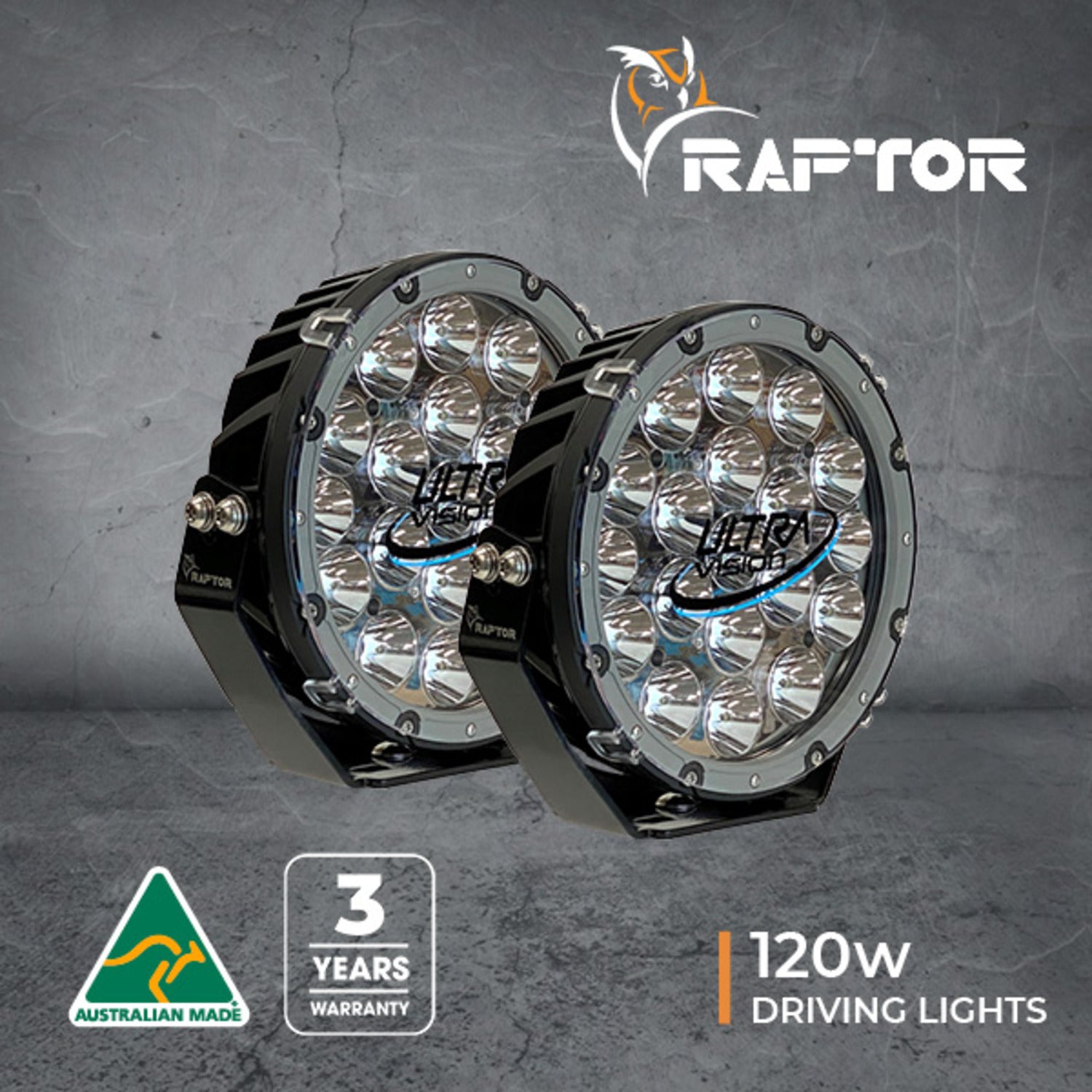 Raptor 120 Led 9 Driving Light - Combo - 5700k - Black Rim - Includes Harness